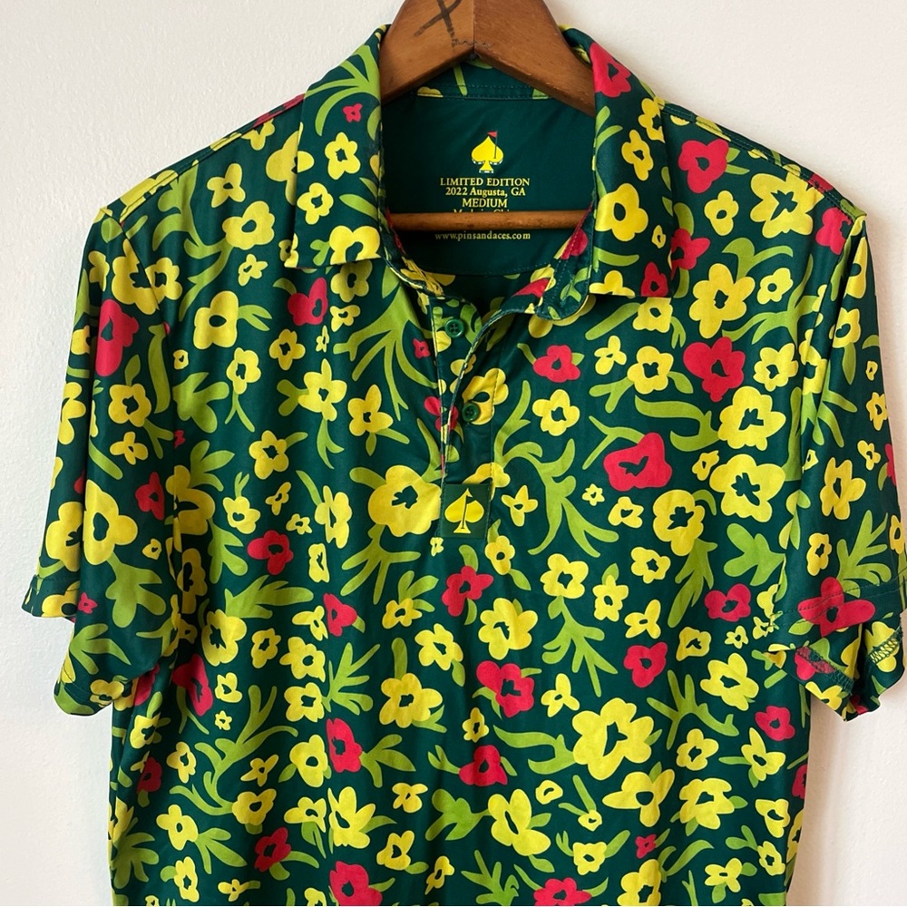 Pins & Aces Limited Edition 2022 Georgia Golf Polo All Over Print M floral Fun